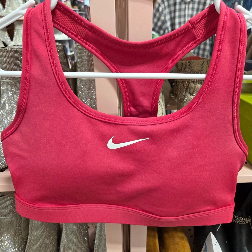 Nike Womens Dri-FIT Swoosh Medium Support Racerback Sports Bra Pink M